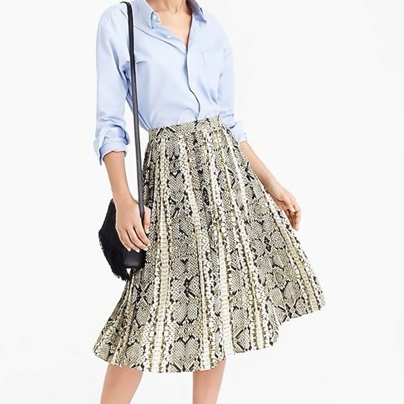 J Crew Factory Lightweight Pleated Snakeprint Midi Skirt - Picture 1 of 6